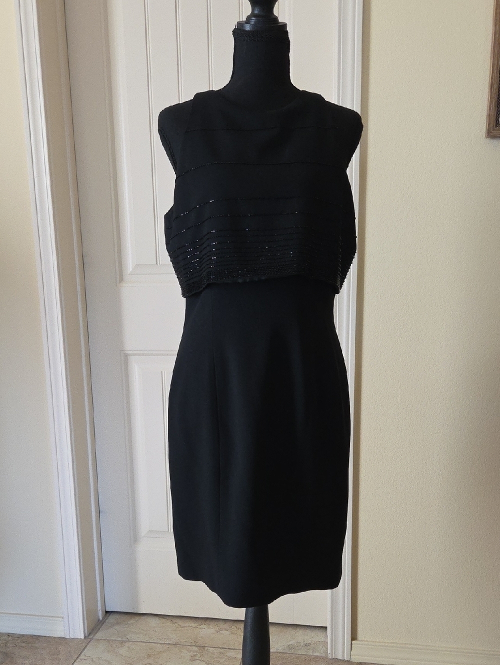 Warren Petites Black Cocktail Dress with Beaded Bodice, Size 10P